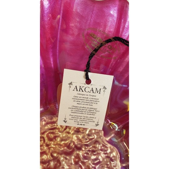 Akcam Turkish Opalescent Fusha  Dark Pink Glass Large Floral Bowl  8.5" NEW - Picture 6 of 9
